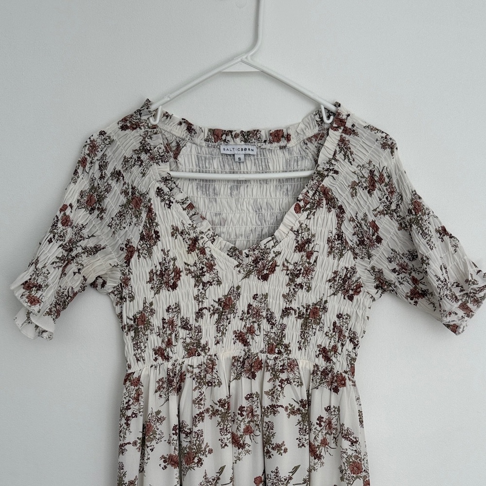 Baltic Born Cream Floral Smocked Dress with Rust Accents